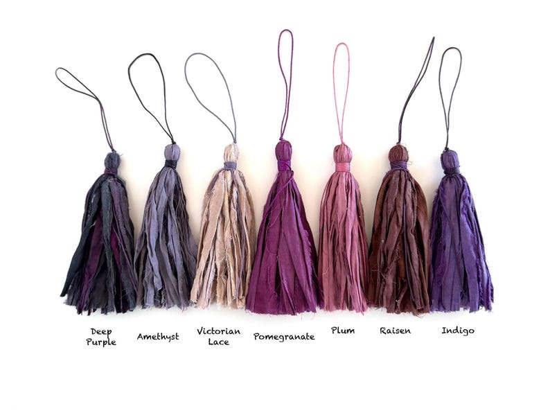 Handmade Sari Silk Tassel: Tassels For Mala Beads - Tassel With Clasp - Tassel With Jump Ring - Craft Tassels - You Choose Connection Type image 3