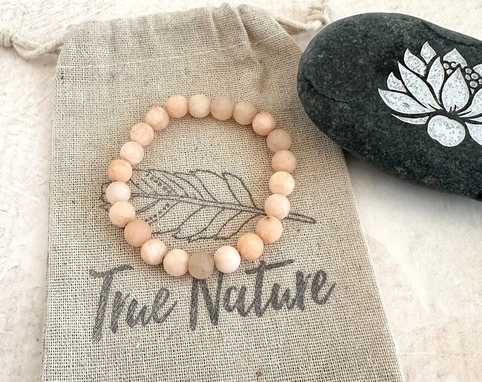 Matte Peach Jade  -  Stretch Bracelet - Stacking Bracelet - Casual Festival Jewelry - Mala Bead Bracelet