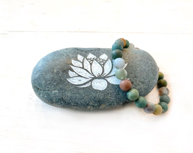 INDIAN AGATE - Matte Stones - Stretch Bracelet - Mala Beads - Natural Healing Stones