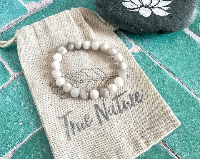 White Crazy Lace Agate  -  Stretch Bracelet - Stacking Bracelet - Casual Festival Jewelry - Mala Bead Bracelet