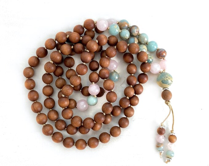 Positive Vibrations Mala - African Opal Mala Beads -  Sandalwood Mala Necklace  - 108 Beads Mala - Mala For Creating Self Worth