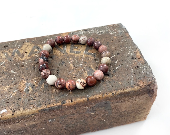 GRASS FLOWER JASPER - Mala Bead Bracelet - Stretch Bracelet - Gives Security and Stability - Casual Natural Jewelry