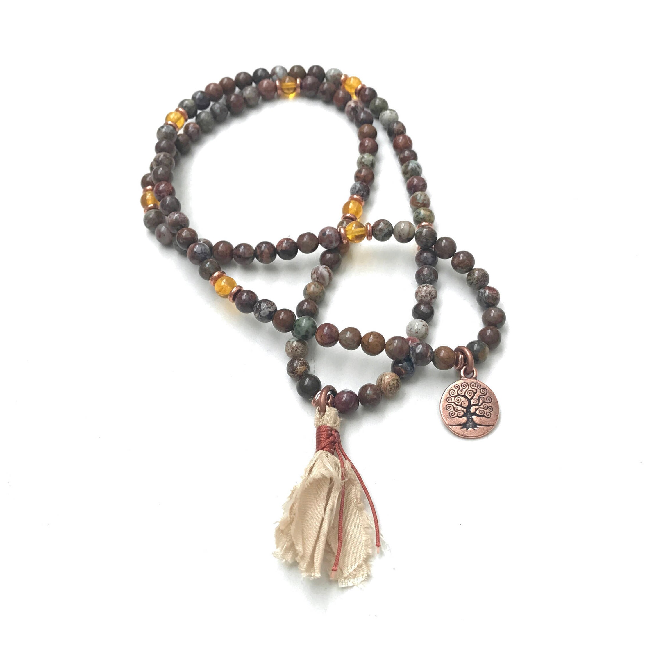 Mala For Change - Stretch Mala Beads - Brown & Green African Opal Mala ...