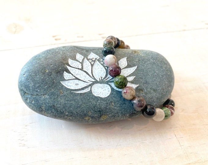 WATERMELON TOURMALINE - Heart Chakra Stone - Encourages Patience - Nature Healing - Stacking Bracelet - Stretch Bracelet - Mala Beads