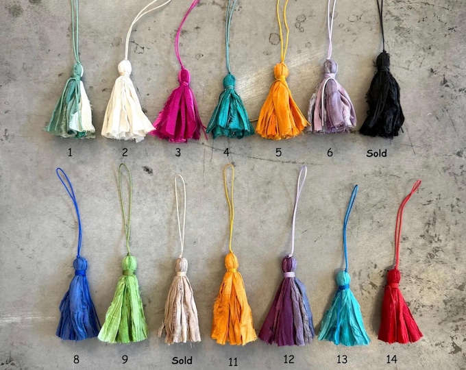 Clearance Sari Silk Tassel Charm, Boho Mala Charm, Charm For Purse, Bracelet Tassel