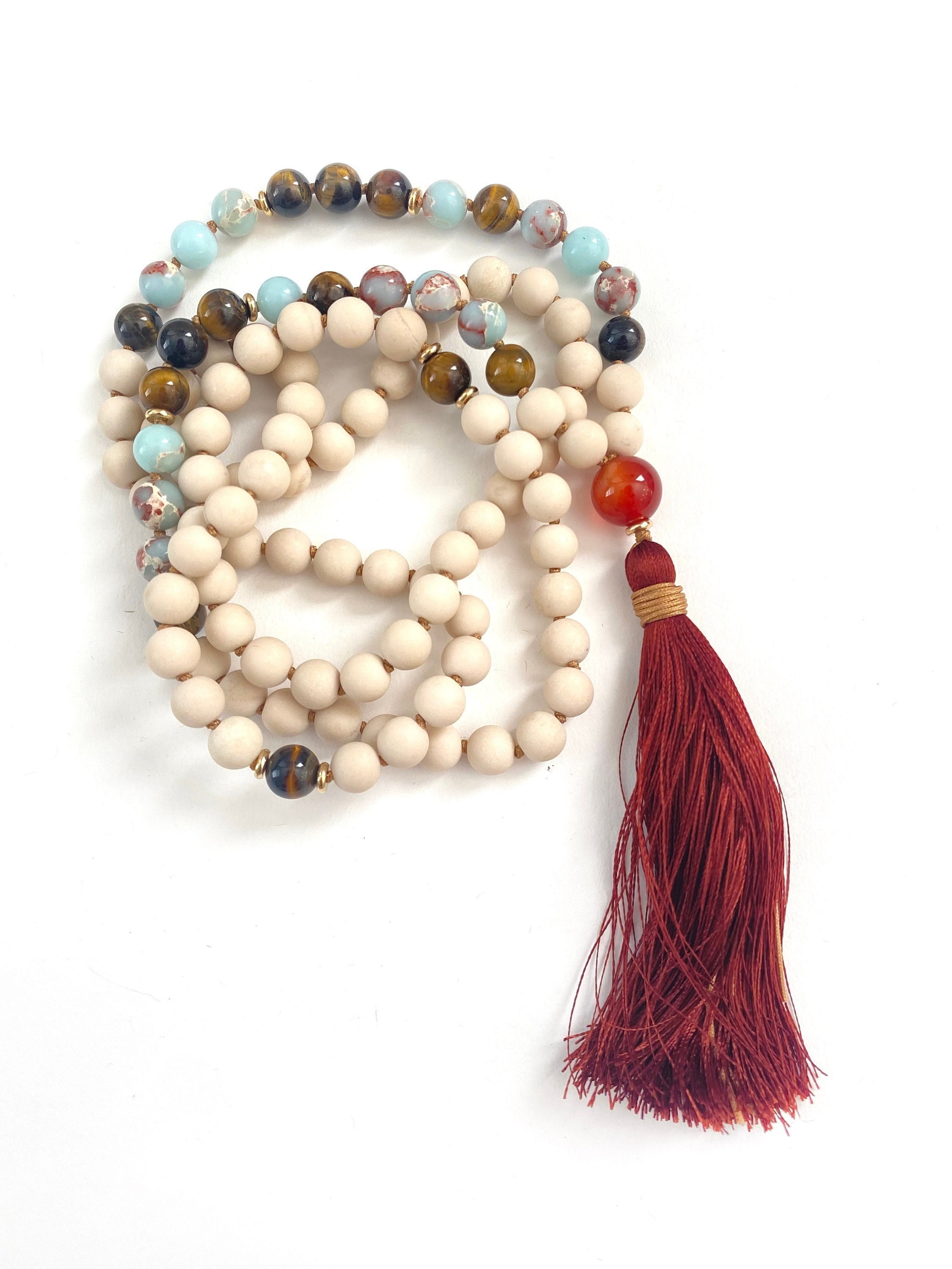Hand knotted Matte Tigers Eye Mala Necklaces Hand knotted Matte Tigers Eye Mala Necklaces