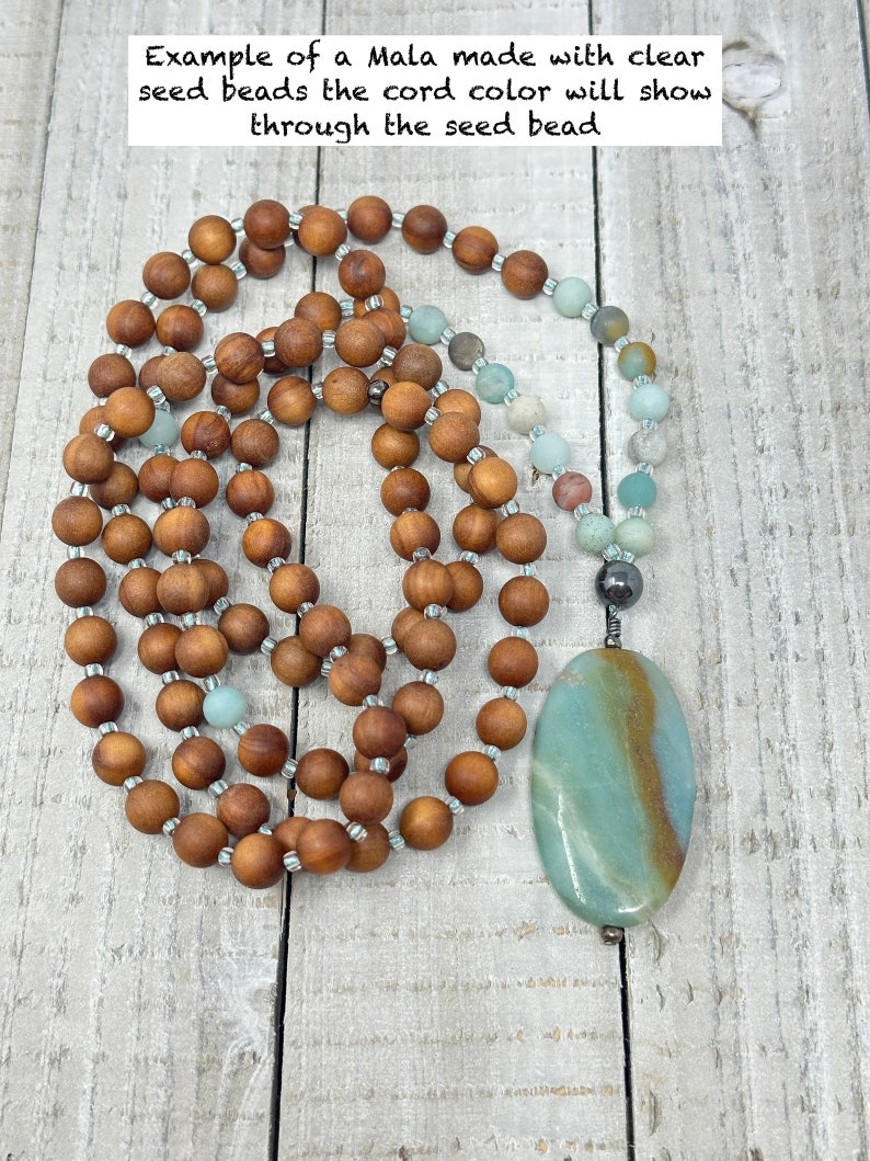 Positive Vibrations Mala Sandalwood Mala Beads Amazonite Hematite Mala Necklace Mala Beads 108 Japa Mala Mala For Meditation image 7