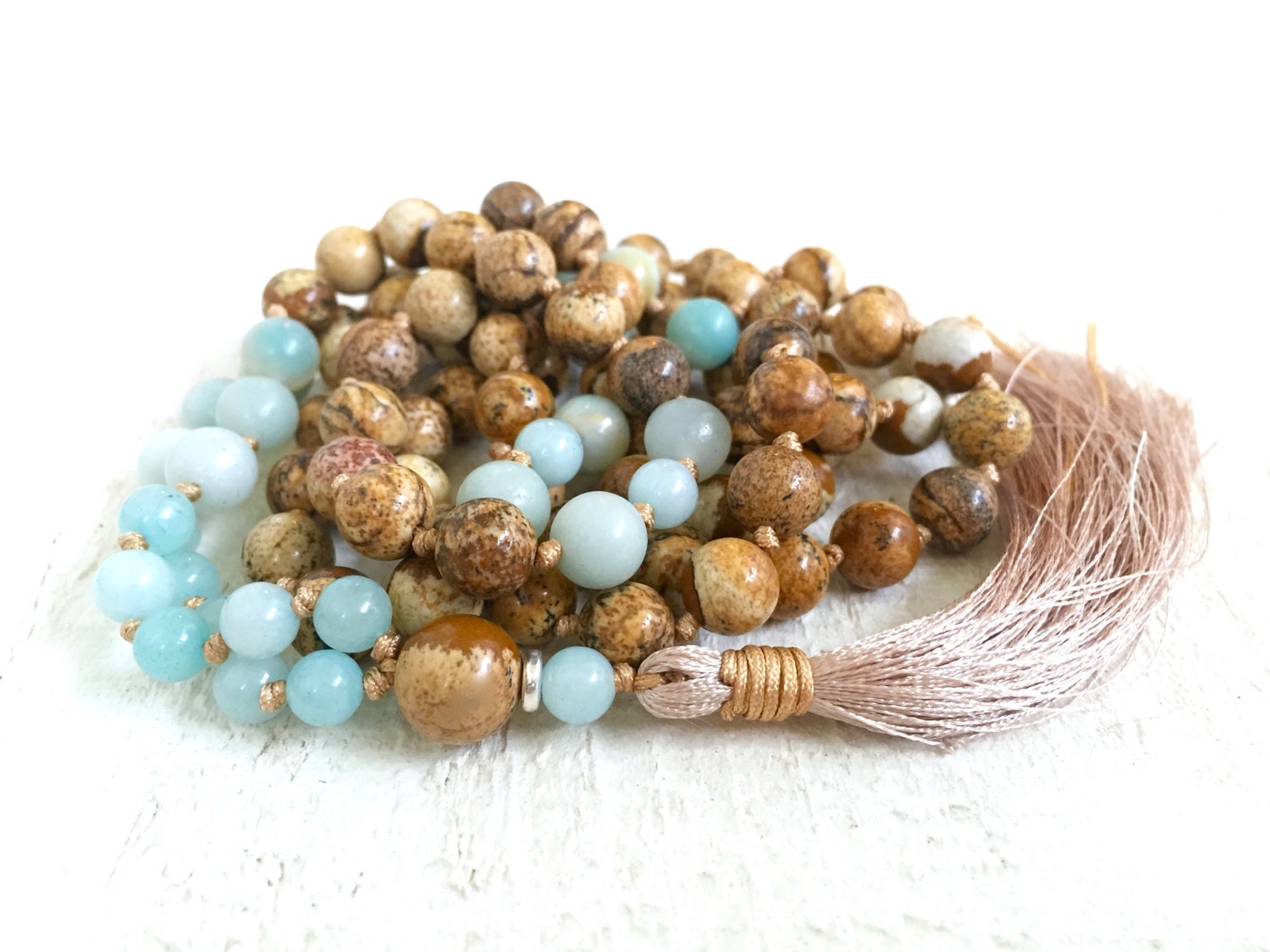 Picture Jasper Mala Beads Amazonite Mala Necklace Mala Beads Etsy