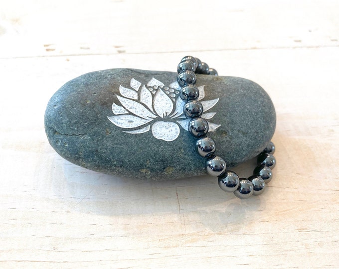 HEMATITE - Balance Yin Yang Energies - Helps Absorb Negative Energies - Stretch Bracelet - Mala Bracelet - Bracelet For Stacking