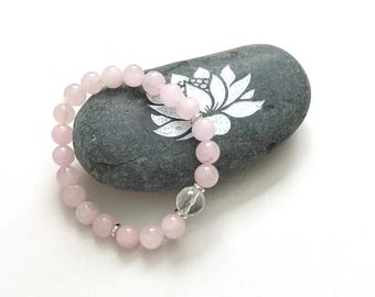 Rose Quartz Bracelet: Clear Quartz Bead, Healing Yoga Jewelry