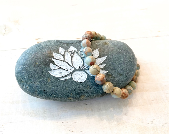 AFRICAN OPAL JASPER - Ease Emotional Stress - Cleanse And Rebalance The Chakras - Mala Beads - Stretch Bracelet - Yoga Gift Ideas