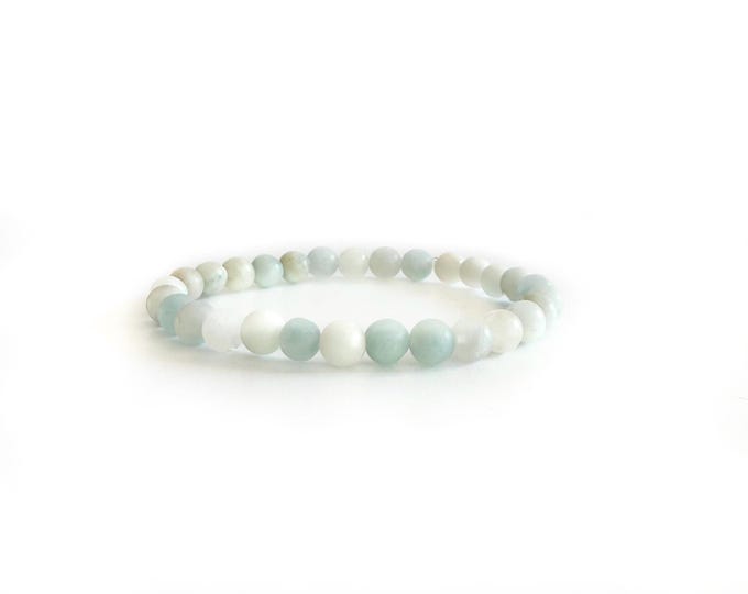 AQUAMARINE - Stone Of Courage & Protection - Stretch Bracelet - Stacking Bracelet - Reduce Stress - Natural  Mala Beads