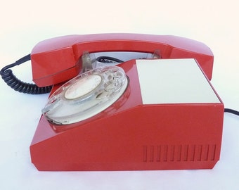 Vintage Rotary Telephone red color Iskra Yugoslavia