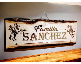 Personalized Engraved Wood Sign 23&quot; Wide. Large Rectangle Basswood. Rodeo Horse / Bull Rodeo