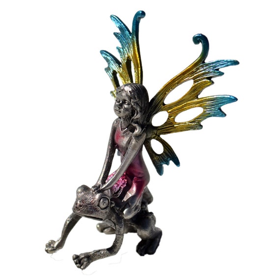 Fairy on a Frog Pewter Fairy Figurine Statue Collectible Fairy Garden Figure 