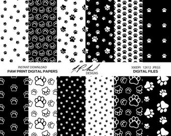 Paw Prints Digital Paper Pack - Digital Files - Paw Prints Pattern Digital Paper - JPG Files - Printable - Digital Paper - Paw Digital Paper