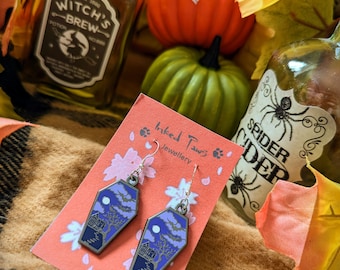 Haunted coffin necklace and earring set