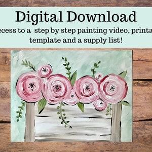 Flower Box canvas painting tutorial/Instant download/ learn how to paint/ art class/ Beginner/ diy painting/ easy/ digital download/ video