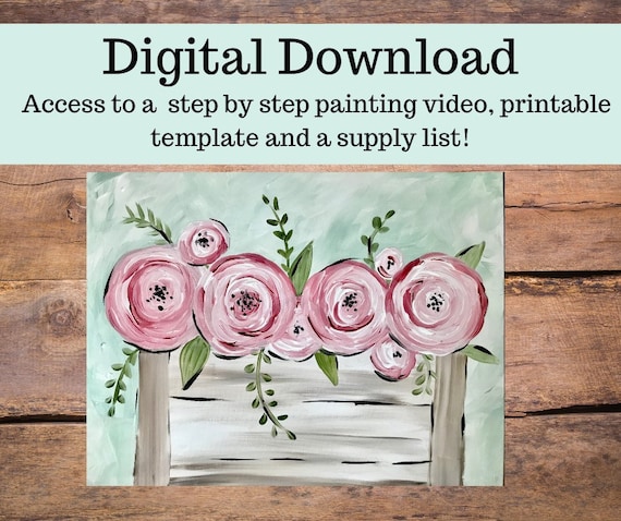Flower Box Canvas Painting Tutorial instant Download Learn How to