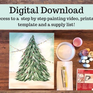 Christmas Tree Canvas painting tutorial/Instant download/ learn how to paint/ art class/ Beginner/ easy/ diy painting/ digital download