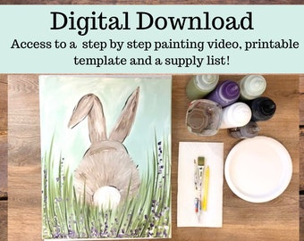 Bunny canvas painting tutorial/Instant download/ learn how to paint/ art video lesson/ Beginner/ diy painting/digital download/ Easy