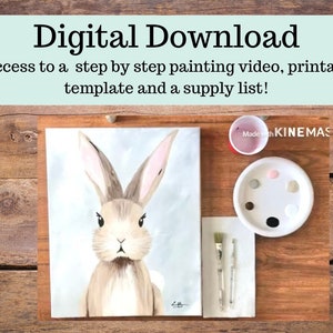 Bunny canvas painting tutorial/Instant download/ learn how to paint/ art video lesson/ Beginner/ diy painting/digital download/ Easy image 1