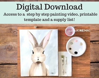 Bunny canvas painting tutorial/Instant download/ learn how to paint/ art video lesson/ Beginner/ diy painting/digital download/ Easy