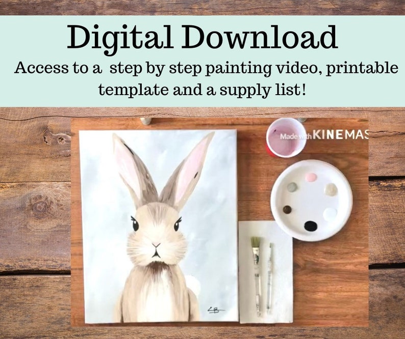 Bunny canvas painting tutorial/Instant download/ learn how to paint/ art video lesson/ Beginner/ diy painting/digital download/ Easy image 1