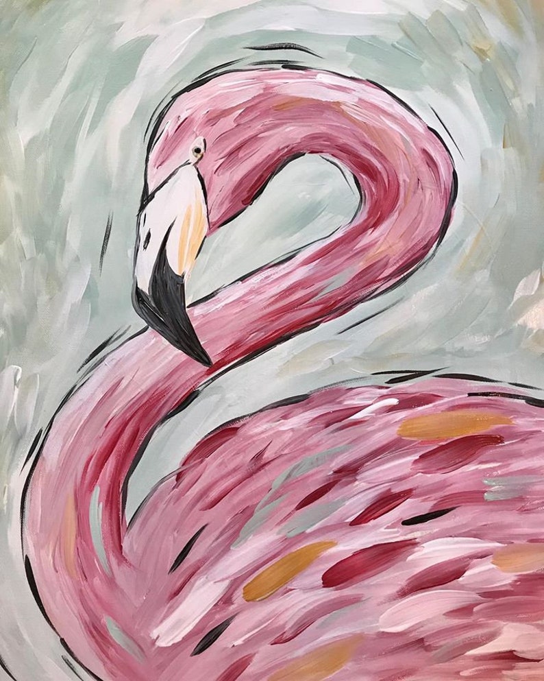 Flamingo canvas painting tutorial/Instant download/ learn how Etsy España