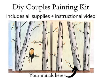 Couples Date Night Box Painting Kit, Predrawn Canvas Outline
