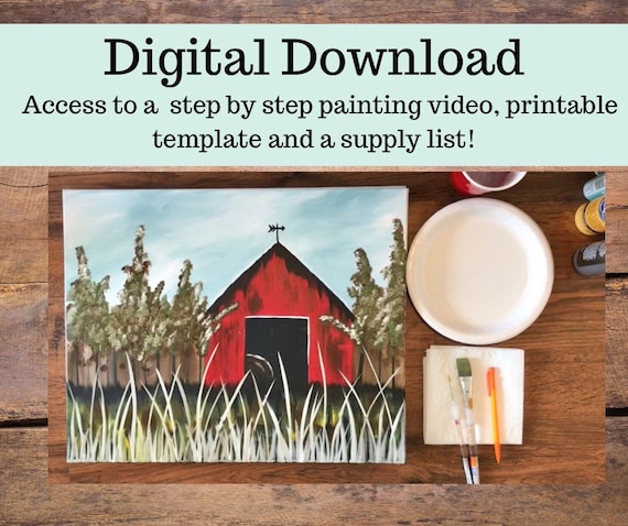 Spring Barn Drawings Spring Barn Canvas Painting Tutorial/instant Download/ Learn | Etsy