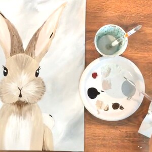 Bunny canvas painting tutorial/Instant download/ learn how to paint/ art video lesson/ Beginner/ diy painting/digital download/ Easy image 2