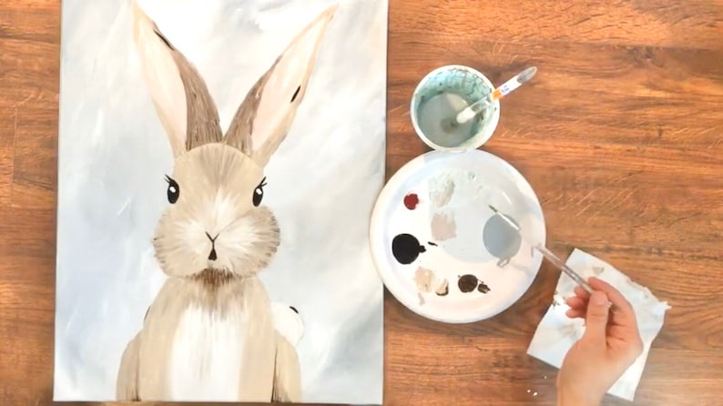Bunny canvas painting tutorial/Instant download/ learn how to paint/ art video lesson/ Beginner/ diy painting/digital download/ Easy image 2