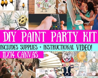 11x14 Canvas Kit! Host a DIY paint party at Home! Sip & paint! Includes Painting supplies and Video! Great for Beginners! Virtual at home