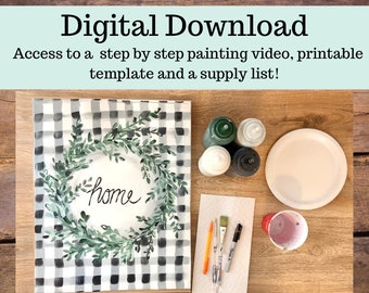 Greenery wreath canvas painting tutorial/Instant download/ learn how to paint/ art video lesson/ Beginner/ diy painting/digital download