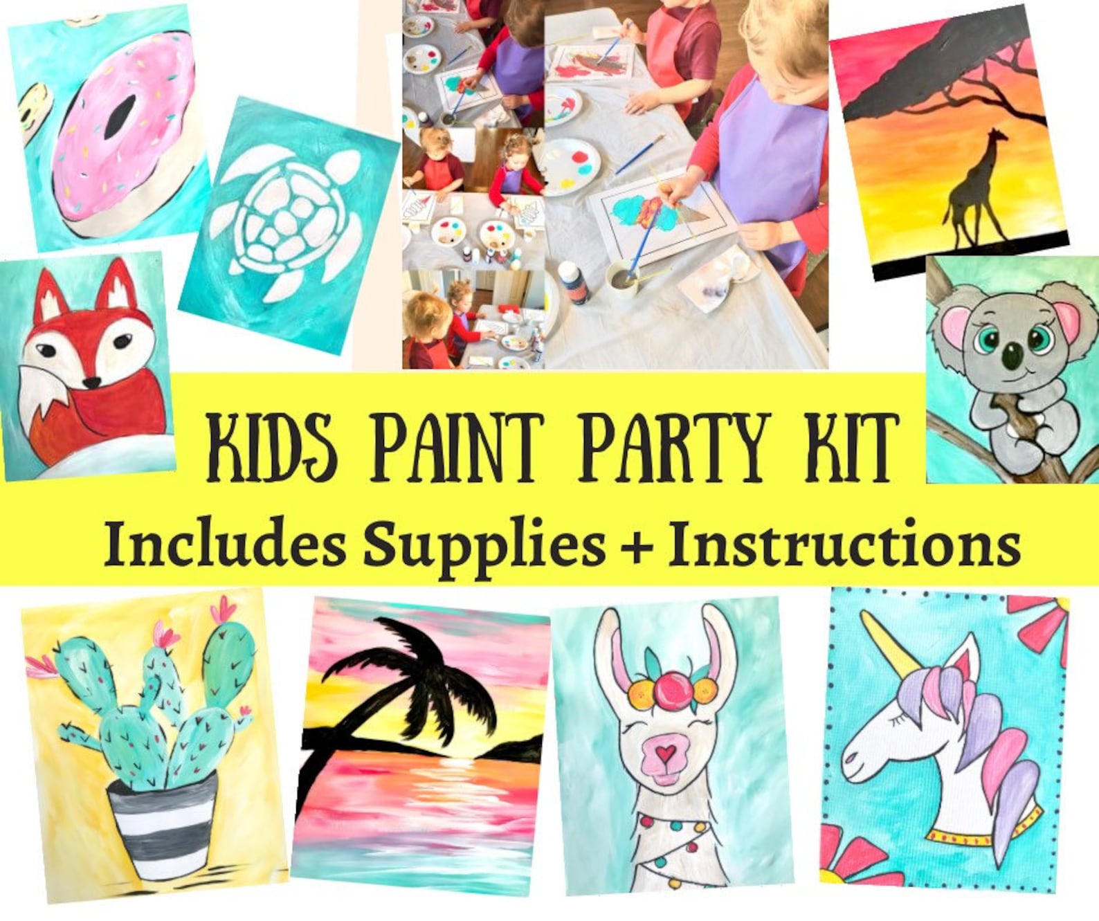 Kids Paint Party Kit Painting Kitdiy Canvas Painting Kit Etsy