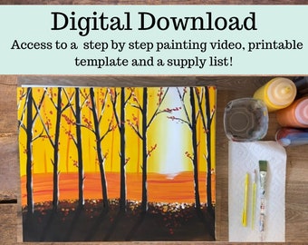 Fall Forest canvas painting tutorial/Instant download/ learn how to paint/ video lesson/ Beginner/ diy painting/digital download/ Easy
