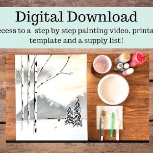 Snowy Mountains Canvas painting tutorial/Instant download/ learn how to paint/ art class/ Beginner/ easy/ diy painting/ digital download