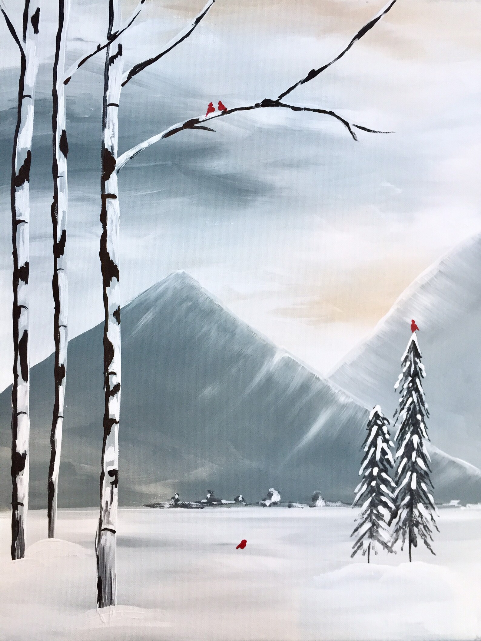 Snowy Mountains Canvas Painting Tutorial/instant Download/ Etsy
