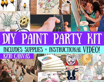 8x10 canvas Paint Party Kit! Host a DIY paint party at Home! Sip & paint! Includes Painting supplies and Video! Great for Beginners!