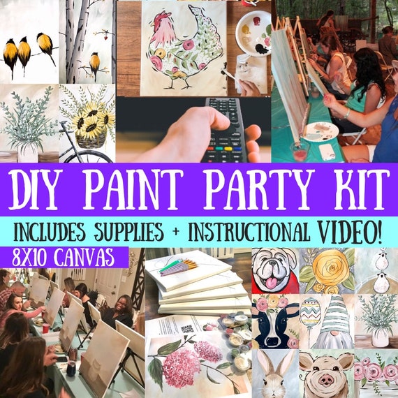 8x10 Canvas Paint Party Kit Host a DIY Paint Party at Home Sip & Paint  Includes Painting Supplies and Video Great for Beginners 