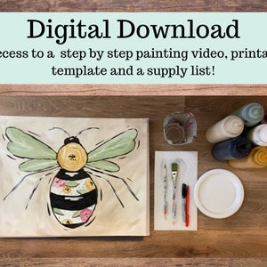 Florale Biene Leinwand Malerei Tutorial/ Sofortiger Download/ Malen lernen/ Kunstkurs/ Anfänger/ diy Malerei/ einfach/ digitaler Download/ Video