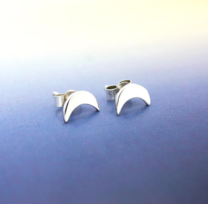 Sterling Silver Half Moon Studs Half Moon Earrings Silver Etsy