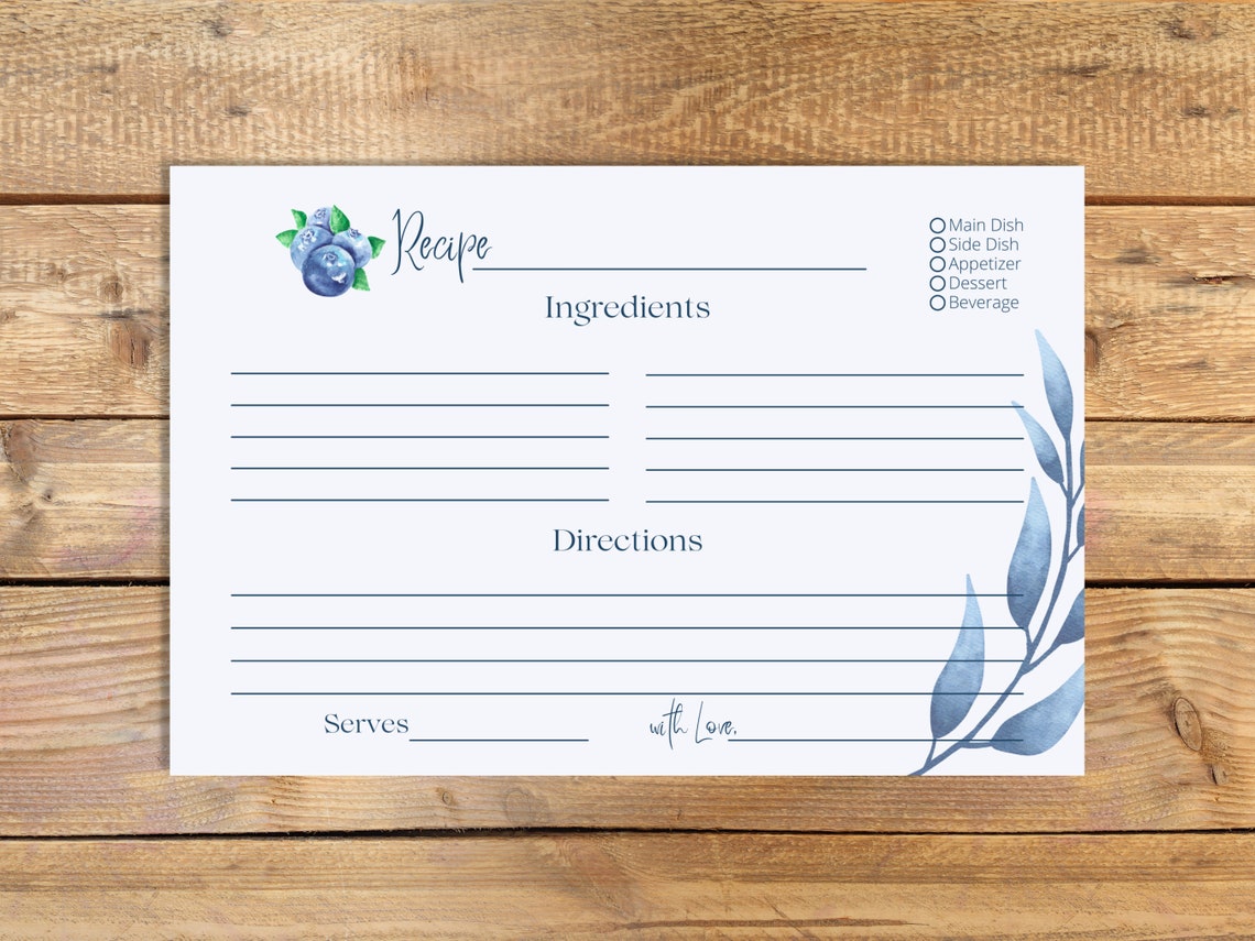 Bride-to-be Blue Recipe Card Instant Download Printable for Bridal ...