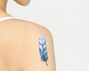 Blue Feather Tattoo Etsy Blue Feather Tattoo Etsy