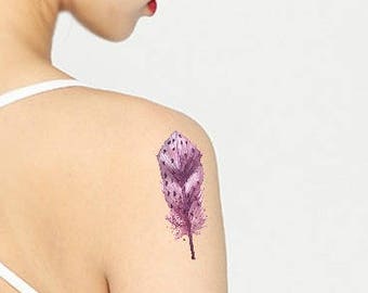 2 Ultra Violet Feather tattoo  - Temporary tattoo - Watercolor feather  - Wife Boho tattoo - Gift for girlfriend - Purple Feather tattoo