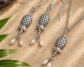 Swingers wife gift set Upside down pineapple necklace earrings pearls Discreet jewelry Adult party wear Swinger symbol Birthday Christmas