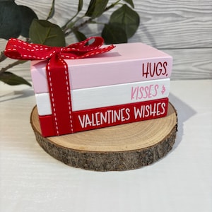 Valentines Day Decor, Valentines Wooden Book Stack, Wooden Home Decor, Tiered Tray Decor