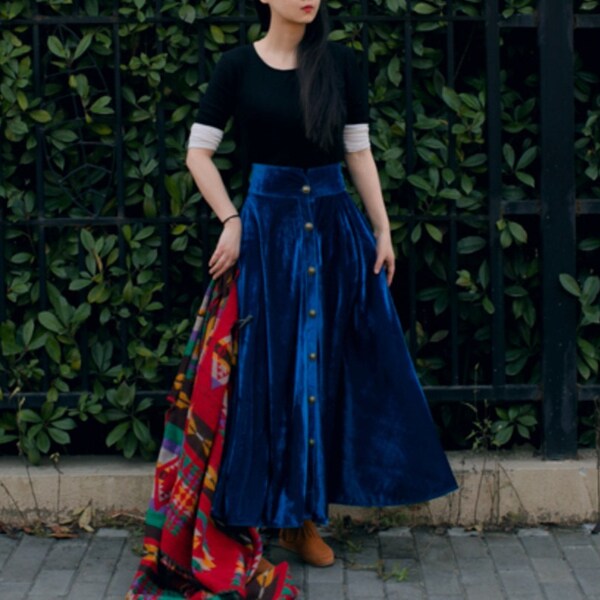 Lost in Kyoto collection dark blue velvet long skirt