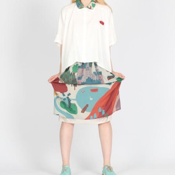 Neverland collection little town party floral green red blue theme skirt/shorts/white Peter Pan collar shirt